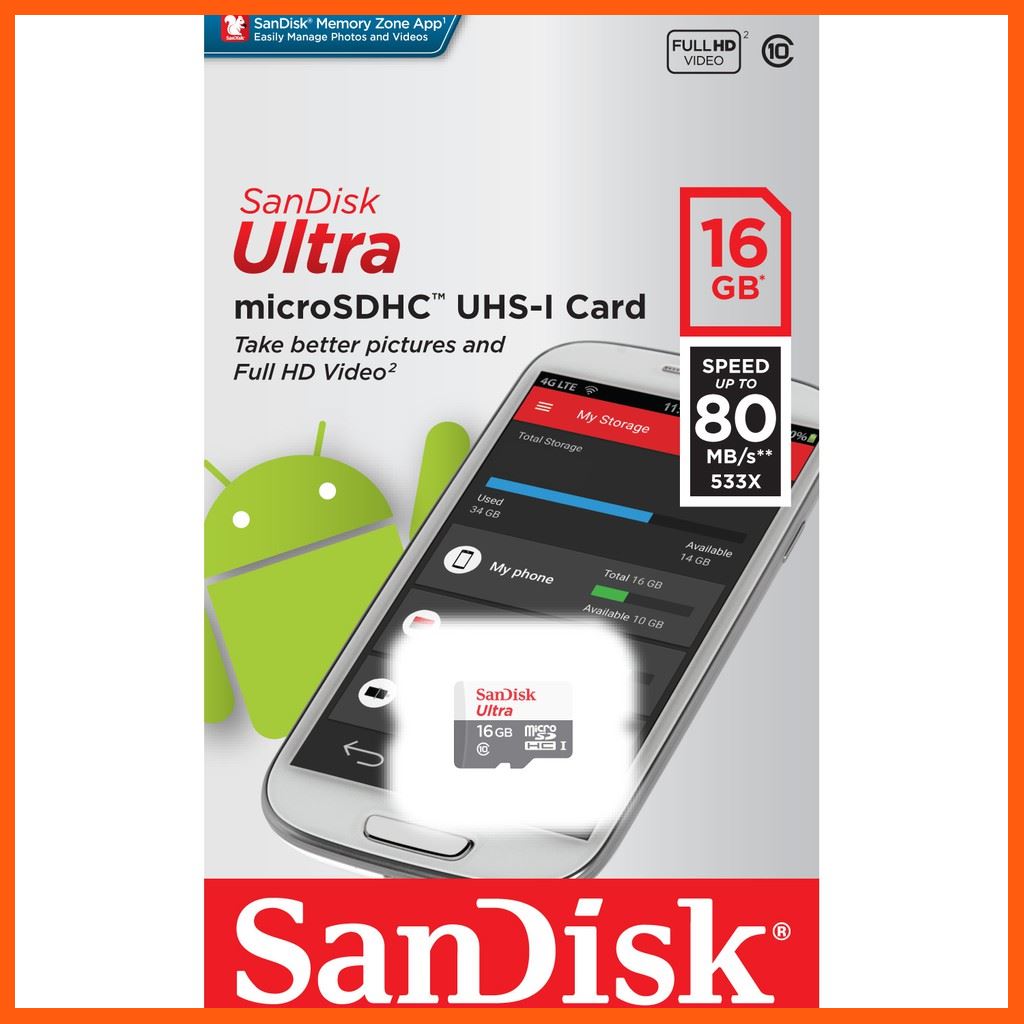 ✨✨#BEST SELLER🎉🎉 SanDisk Ultra MicroSDHC ความเร็ว 80MB/s ความจุ 16GB Class10 (SDSQUNS_016G_GN3MN) อุปกรณ์จัดเก็บข้อมูล (STORAGE & MEMORY CARD ) STORAGE MEMORY CARD อุปกรณ์จัดเก็บข้อมูล Memory Card เม็มโมรี่การ์ด Compact Flash