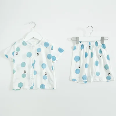 Set Infants Children Boys And Girls Baby Polka Dot Short-sleeved 100 Cotton Coat Shorts Two-piece Suit Pajamas
