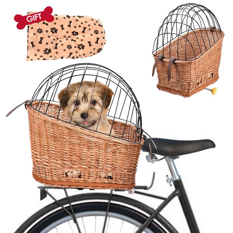 ตะกร้าจักรยานสุนัข,ตะกร้าจักรยานหลังติดวิลโลว์ตะกร้าจักรยานกรงสุนัขแมวสัตว์เลี้ยงขนาดเล็กสำหรับจักรยาน