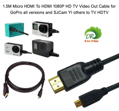 1.5M Micro HDMI To HDMI 1080P HD TV Video Out Cable for GoPro all versions and SJCam YI others to TV HDTV High Quality 1.5M Micro HDMI เข้ากับ HDMI 1080P HD TV สายวิดีโอออกสำหรับ GoPro ทุกรุ่น และ SJCam YI