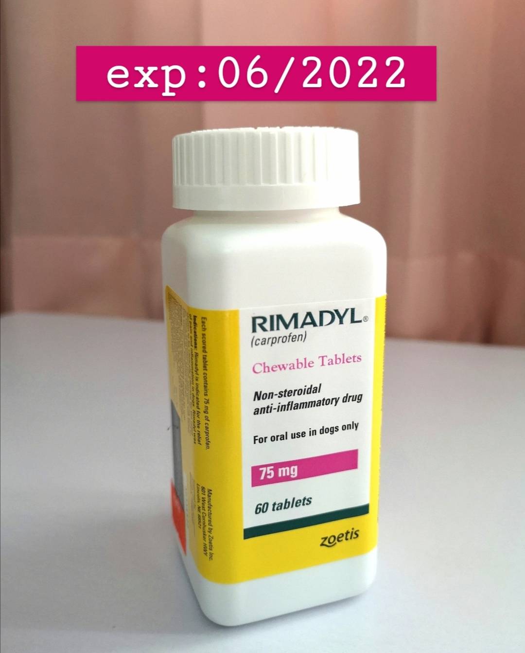 RIMADYL 75 mg  ไรมาดิล สำหรับสุนัข 60 เม็ด (หมดอายุ 06/2022)