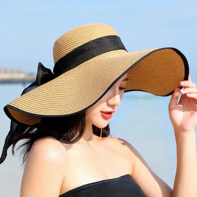 Straw hat, sun hat, portable hat, foldable hat Fashion female hat Hat on the sea Panama hat, bucket hat, woven hat wholesale
