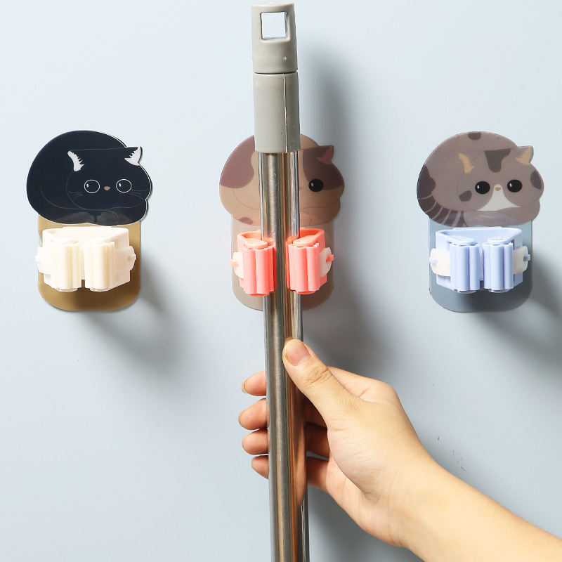Strong Mop Rack Hook Broom Holder Buckle Punch-Free Toilet Mop Fixing ...
