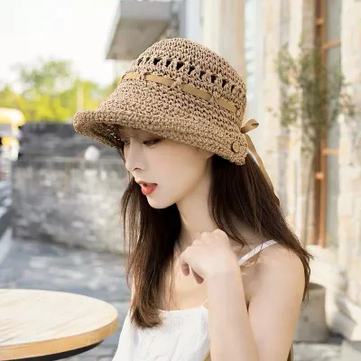 🔥🔥หมวกสาน [รุ่นS013]หมวกแฟชั่นเกาหลีผู้หญิง หมวกกันแดด หมวกเที่ยวทะเล พับได้พกพาสะดวก [สินค้ามีพร้อมส่งจากไทย!!!!]