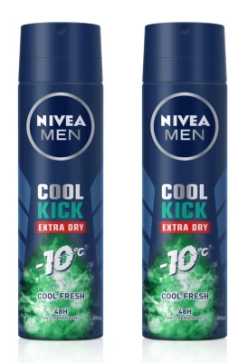 NIVEA Men Cool Kick Spray Cool Fresh 150 ml.นีเวีย เมน คูลคิก สเปรย์ คูลเฟรช 150 มล.(แพค 2ชิ้น)