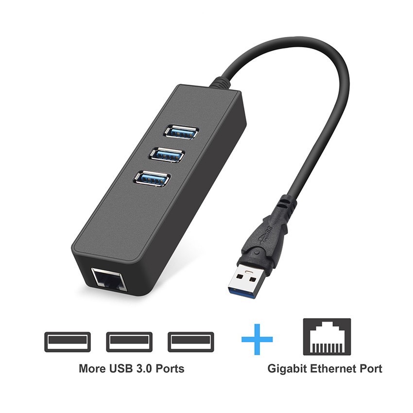 3 Ports USB 3.0 Gigabit Ethernet Lan RJ45 Network Adapter Hub to 1000Mbps