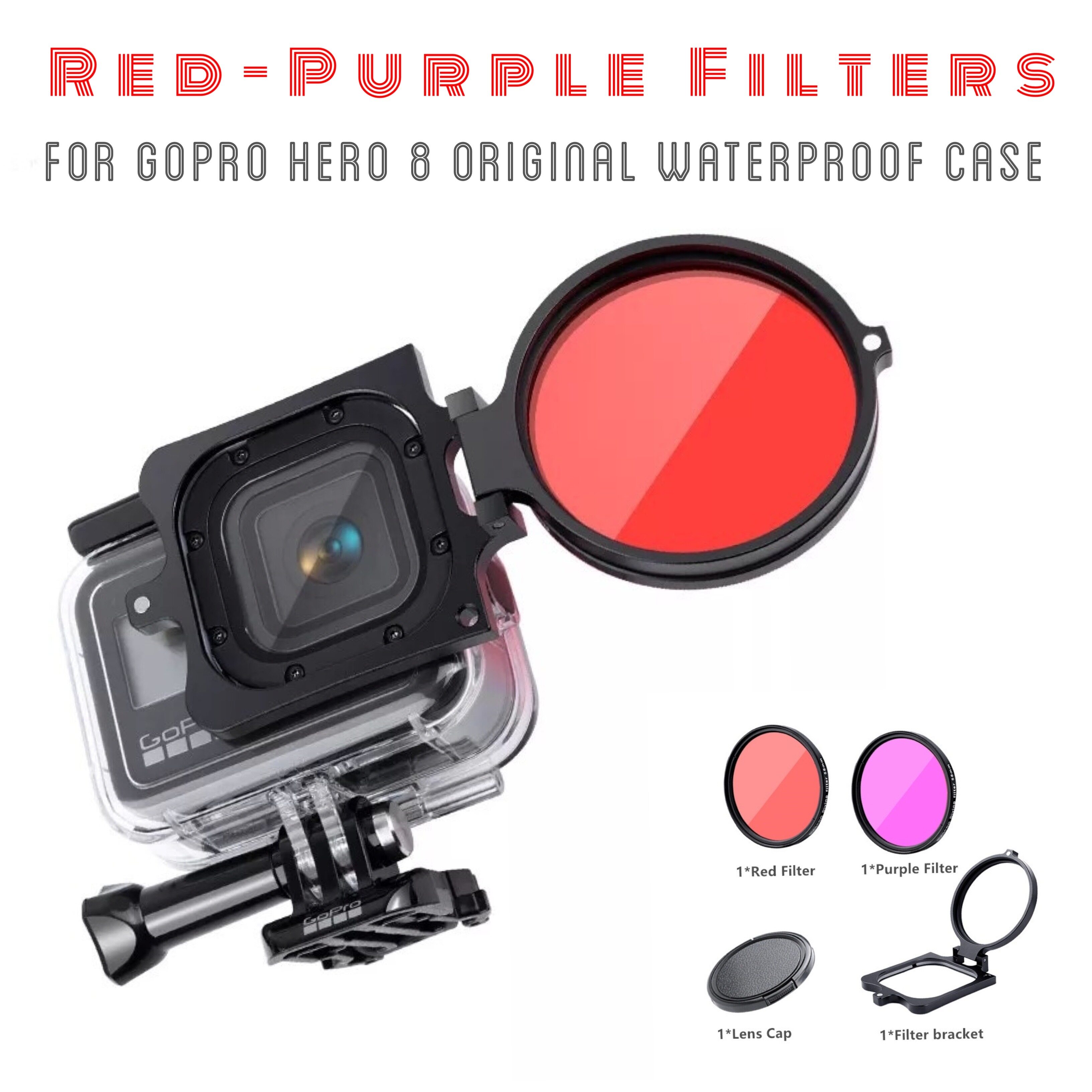Gopro 8 / 9 Filter for Original Waterproof Housing GoPro Hero 8 Gopro 9 ชุดฟิลเตอร์สำหรับเคสกันน้ำแท้ Gopro 9 / 8 Purple Red Filters