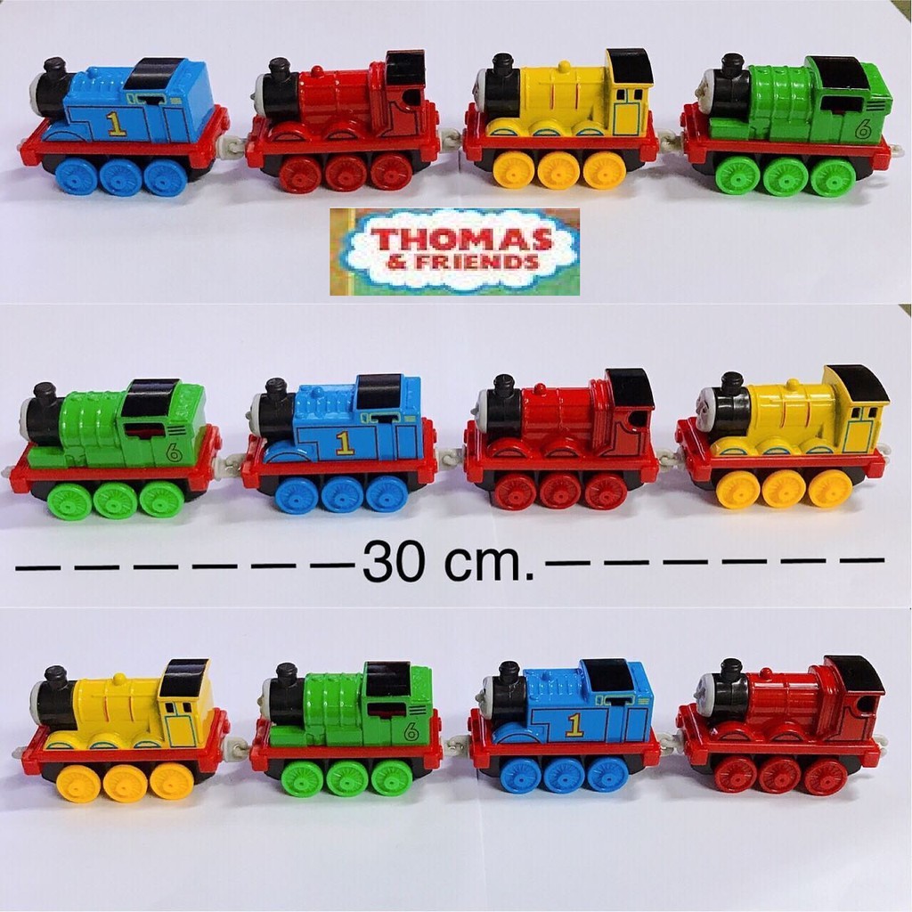 รถไฟเหล็ก Diecast Thomas and friends  ใน 1ขบวนประกอบด้วย รถ 4 คัน ฟ้า แดง เหลือง เขียว
