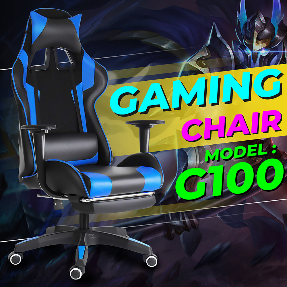 BG Furniture เก้าอี้เล่นเกม เก้าอี้เกมมิ่ง เก้าอี้คอเกม Racing Gaming Chair - รุ่น G1 , G100 สี G100-Blue สี G100-Blue