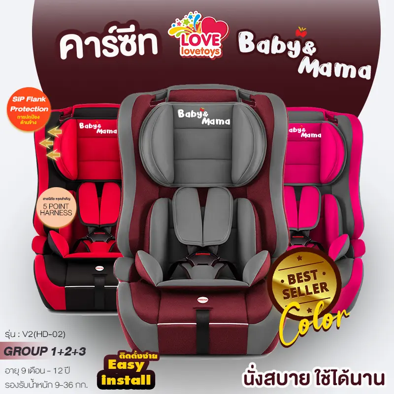 ภาพสินค้าคาร์ซีท คาร์ซีทเด็ก Baby&Mama รุ่น V2(HD-02) สำหรับเด็ก 9เดือน-12 ปี (น้ำหนัก 9-36กก) ติดตั้งแบบหันหน้า โอบอุ้ม สาบนิรภัย5จุด A0 จากร้าน lovelovetoy บน Lazada ภาพที่ 1