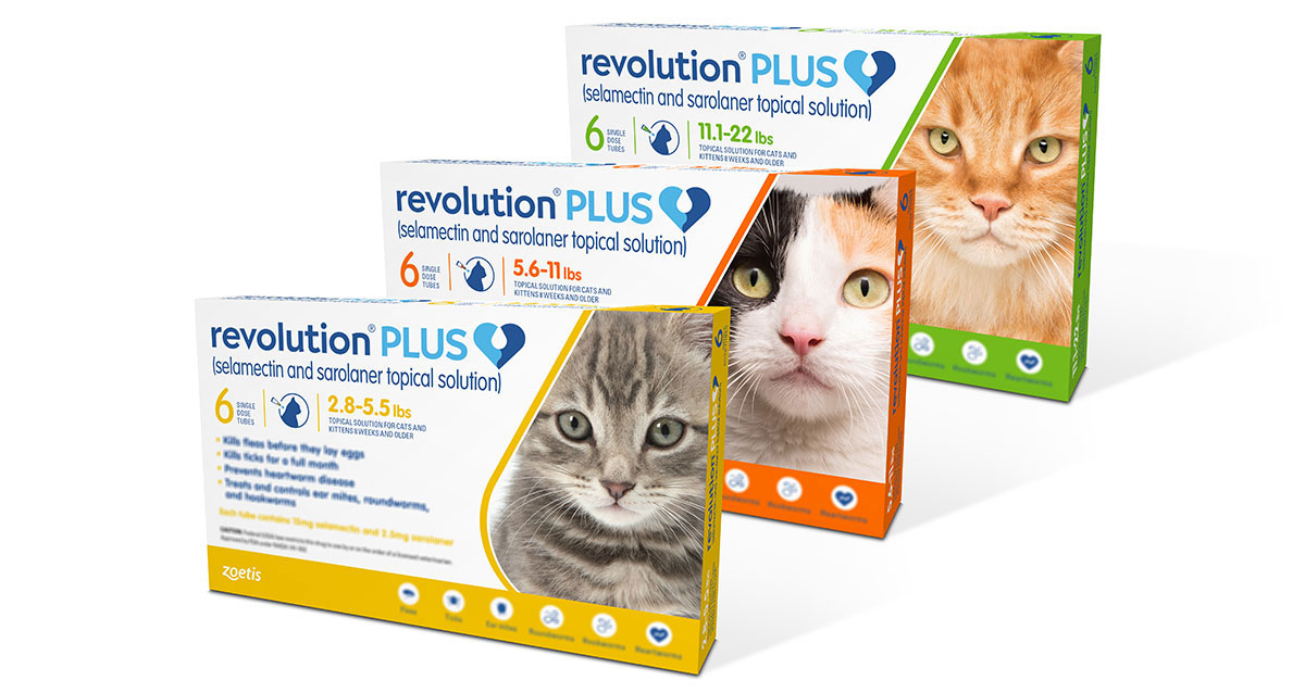 Revolution Plus for Cats ยาหยอดกำจัด เห็บ หมัดแมว ไร เรื้อน พยาธิ หัวใจ 1 กล่อง 3 หลอด