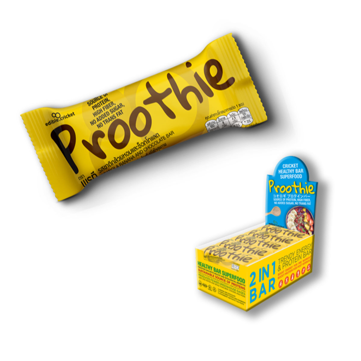 Proothie โปรตีนบาร์ โปรตีนจาก ธัญพืช ผสม โปรตีนจิ้งหรีด รส Choco Banana ขนาด 20ก.