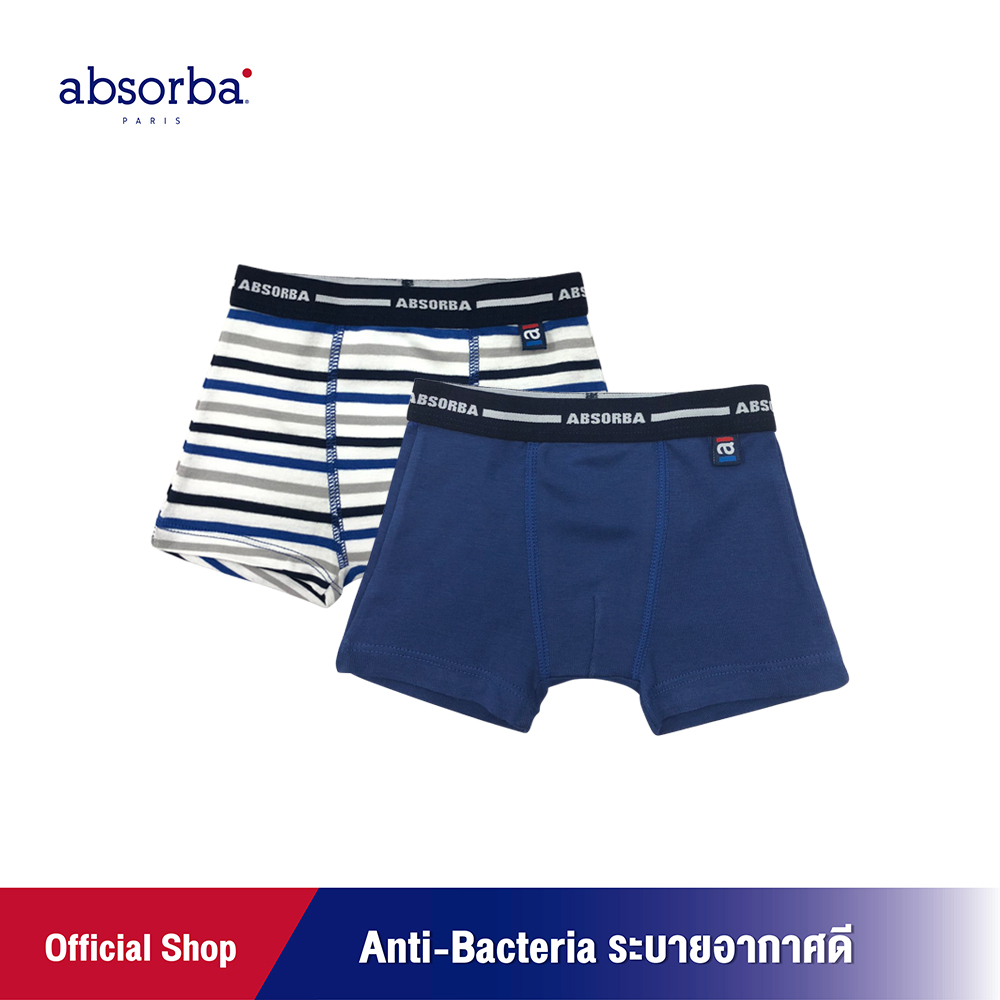 absorba(แอ็บซอร์บา) เซ็ตกางเกงในบ็อกเซอร์เด็กชาย สำหรับเด็กอายุ 1-13 ปี ลายริ้ว คละลาย สีกรม แพ็ค 2 ชิ้น- R21SIBIB03NV