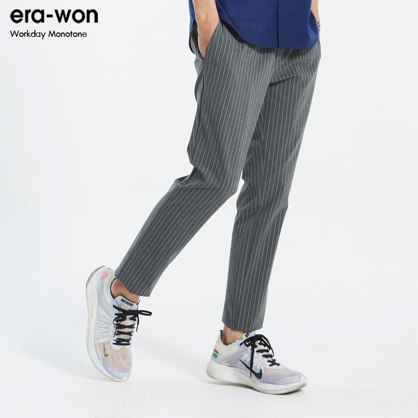 era-won กางเกงสแลคขายาว ทรงเดฟ Monotone workday ลายตรง สีเทา Classy Grey