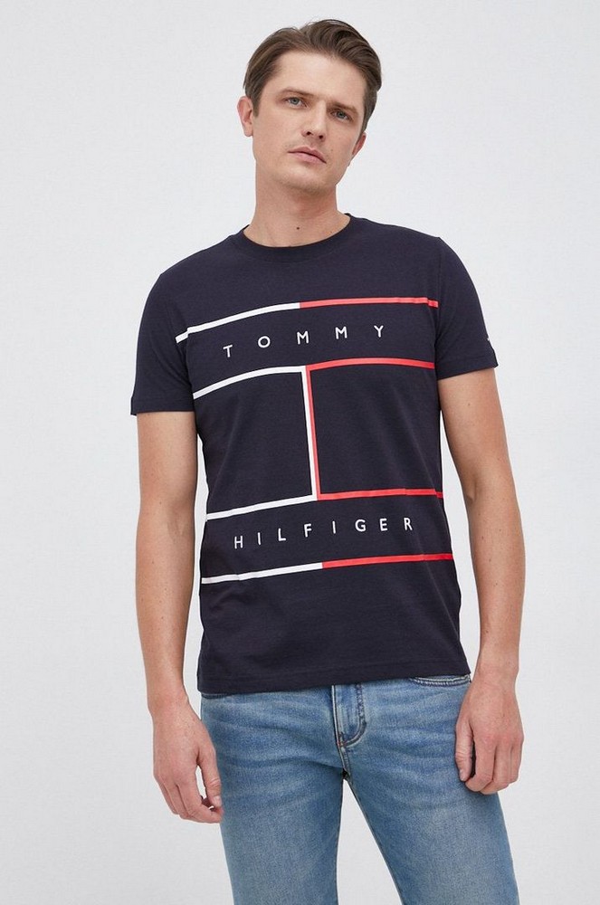 TOMMY HILFIGER เสื้อยืดชาย รุ่น MW0MW25044 DW5 สีกรม ทอมมี่ ฮิลฟิเกอร