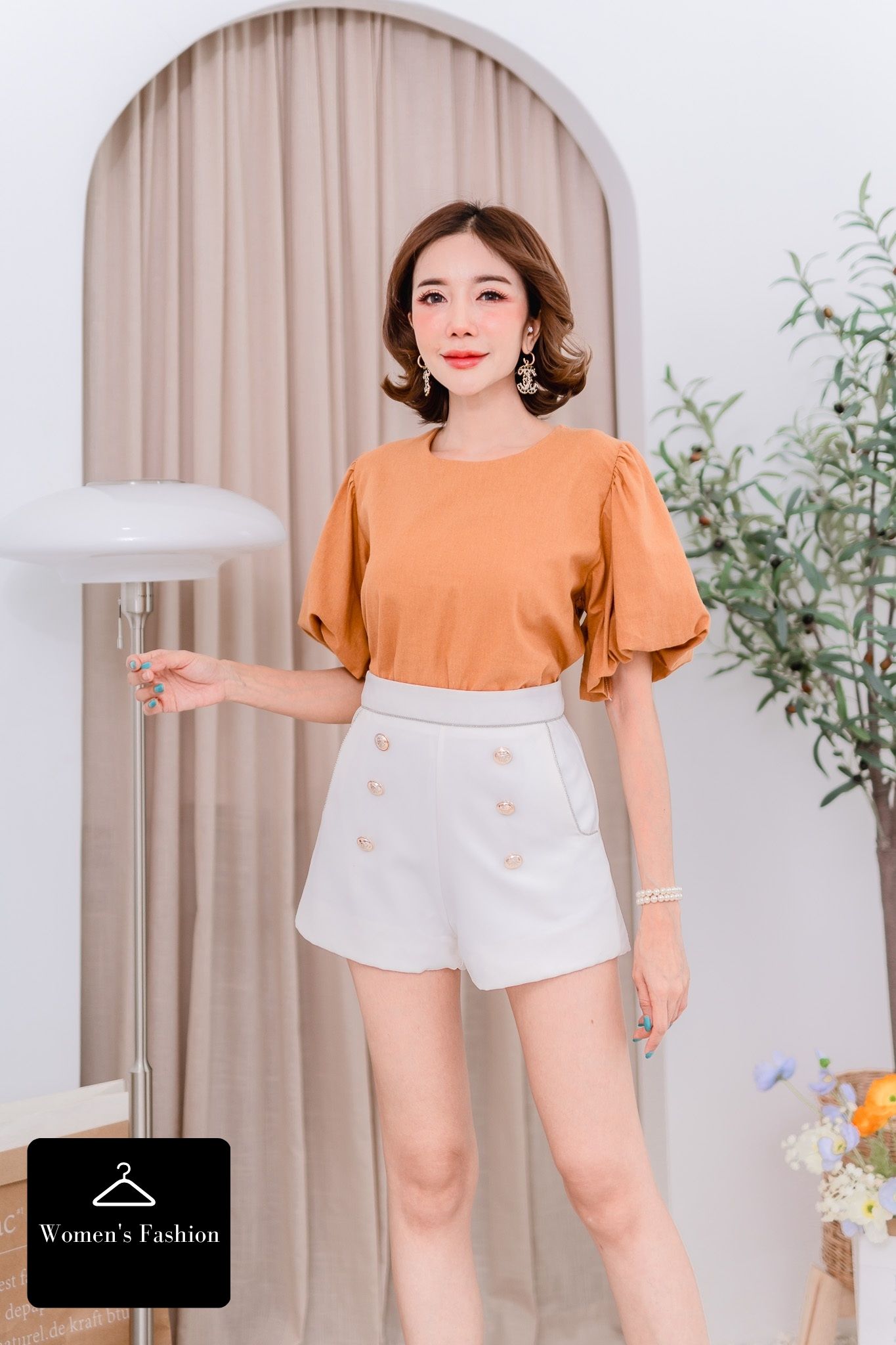WOMEN FASHION B09 เสื้อเบลาส์ ลินิน(Mอก36-40”) เสื้อทำงานหญิง เสื้อ ...