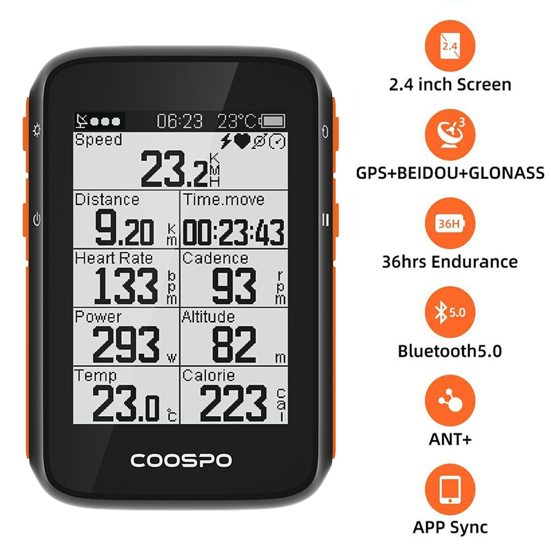 CooSpo Bikeคอมพิวเตอร์GPS Wireless Cycle Speedometerวัดระยะทาง2.4นิ้วพร้อมBLE5.0 ANT + APPเซ็นเซอร์ซิงค์กันน้ำ