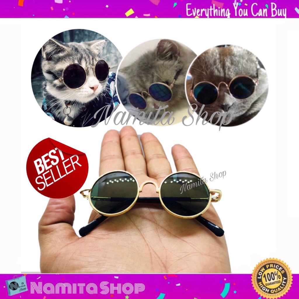 ☾  Namita แว่นแมว แว่นสุนัข แว่นตาแฟชั่นสัตว์เลี้ยงสุนัข แมวขนาดเล็ก แว่นตา แว่นกันแดด กรอบทอง รุ่น CD-001 1 ชิ้น