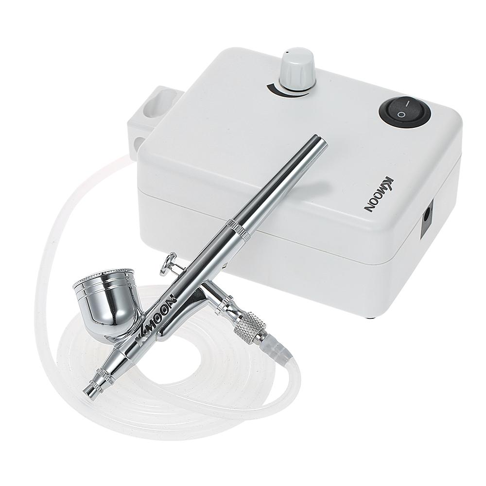 KKmoon Multi-purpose Dual Action Airbrush Mini Air Compressor Set Gravity Feed Air Brush Kit for Art Painting T-attoo Manicure Craft Cake Spray Model Air Brush Nail Tool Set 100-250V