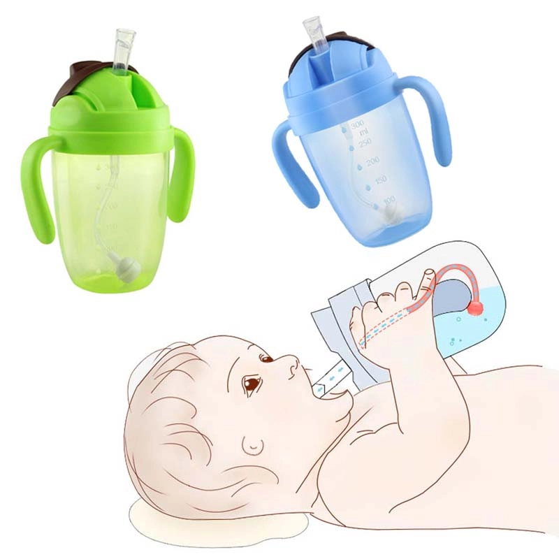 ภาพหน้าปกสินค้าแก้วหัดดื่ม ถ้วยหัดดื่ม ฝาหลอดเด้ง แก้วน้ำเด็กทารก กันสำลัก ขนาด 300 Ml. (นอนดูดได้)