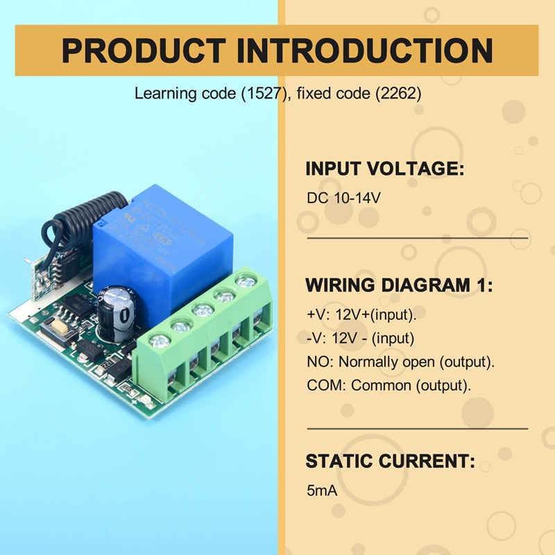 DC 12V 1CH 433MHz Universal Wireless Remote Control Switch RF Relay Receiver 433 MHz Transmitter Button Module Diy Kit