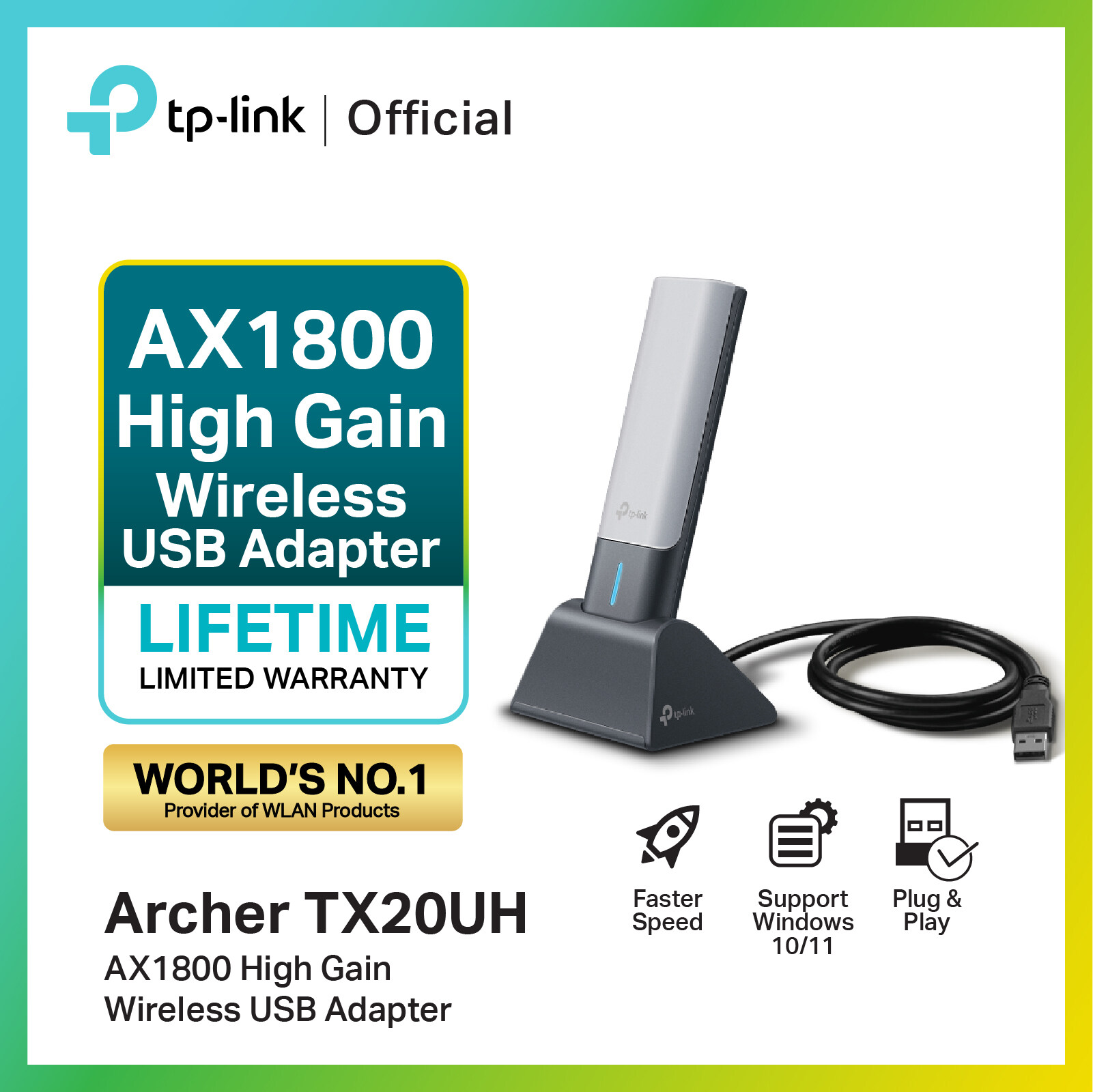 TP-Link Archer TX20UH AX1800 High Gain Wireless USB Adapter ตัวรับไวไฟ WiFi  6 USB 3.0 ยูเอสบีไวไฟ ตัวรับสัญญาณไวไฟ