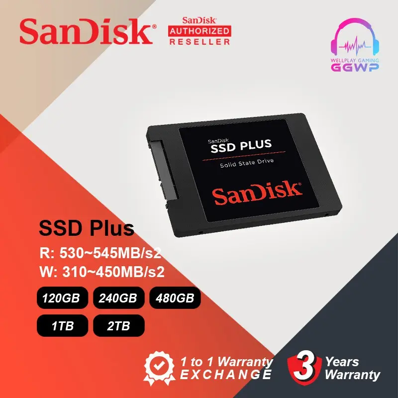 ภาพสินค้าSanDisk SSD PLUS 3D NAND 2.5" SATA Solid State Drive Max. 560MB/s ((120G/240G/480G/960G) เหมาะสำหรับโน๊ตบุ๊คและเดสก์ท็อป รับประกัน 3 ปี จากร้าน Hayon บน Lazada ภาพที่ 2
