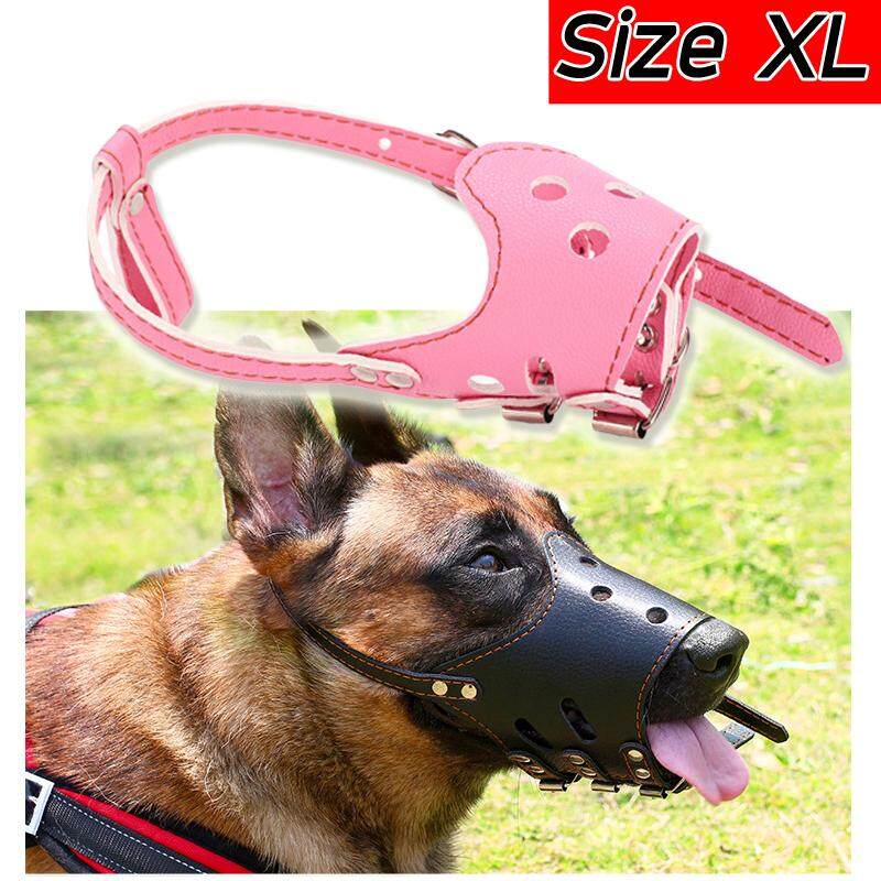 ตะกร้อครอบปากสุนัข อุปกรณ์ครอบปากสุนัข แบบหนัง Size XL (ชมพู)