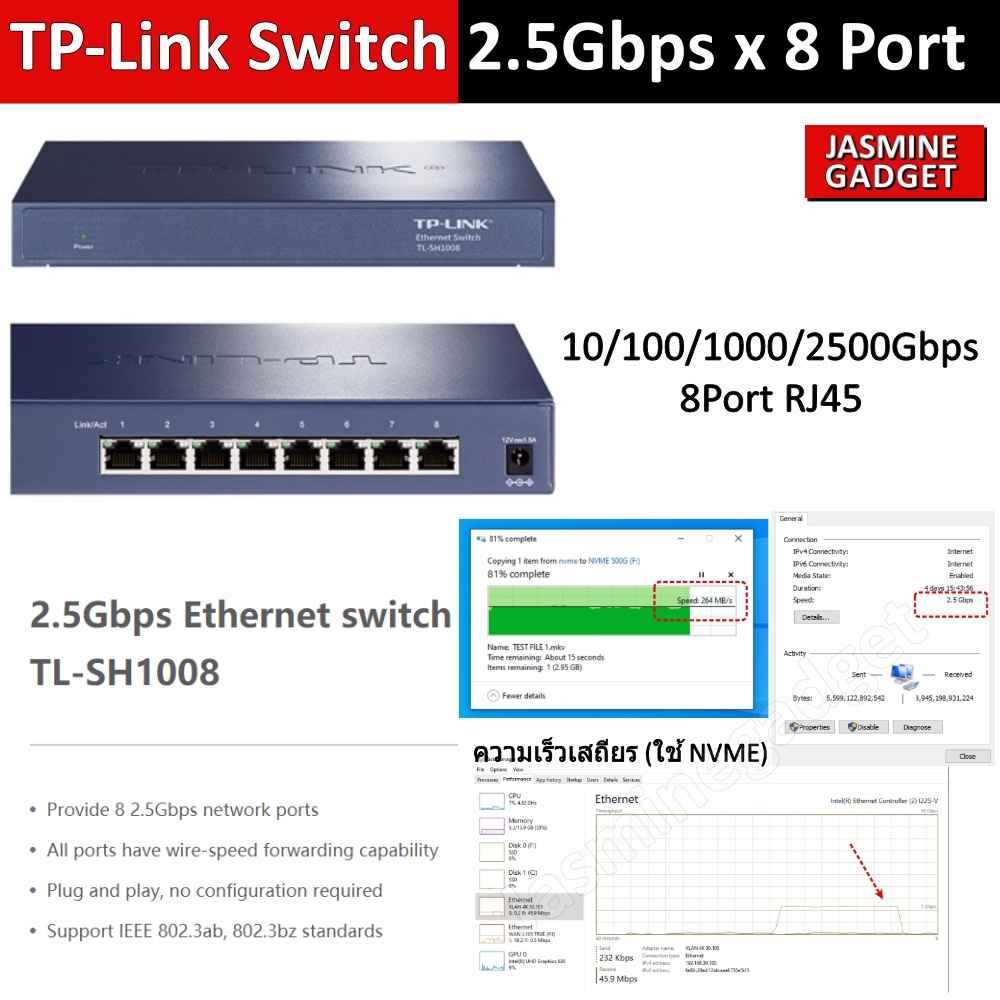 TPLink 2.5G Switch Hub LAN (10/100/1000/2500 Mbps) 5 & 8 Port RJ45