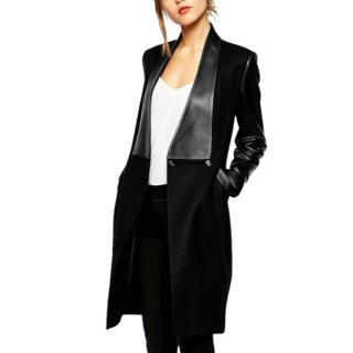 ZZOOI XUXI Leather Patchwork Slim Long 2019 Women Winter Jackets Coats Sleeved Knitted Wool Coat Chaqueta Mujer Female Overcoat FZ283 thumbnail
