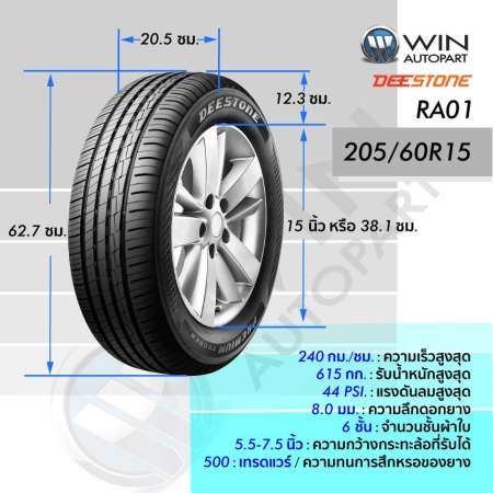 205/60R15 ยี่ห้อ DEESTONE รุ่น PREMIUM TOURER RA01 ยางรถเก๋ง ยางปลายปี 2018 - ปี 2019