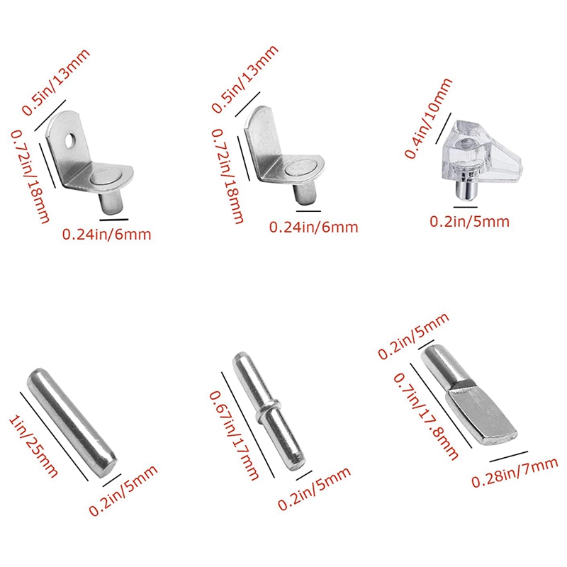 72Pcs Shelf Pegs Support Kit 6 Styles Shelf Pins Nickel Plated 72pcs-shelf-pegs-support-kit-6-styles-shelf-pins-nickel-plated
