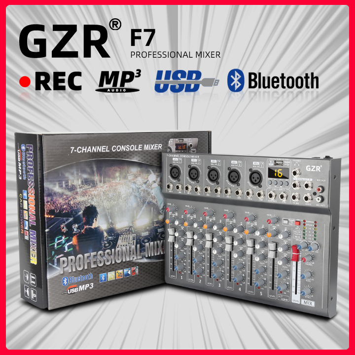 GZR F7ช่อง ผสมสัญญาณเสียง รุ่น Sound Mixing Console with Bluetooth Record Audio Mixer audio mixer with equalizer audio mixer ashley audio mixer for pc audio mixer amplifier audio mixer karaoke sound mixe Thailand warehouse spot