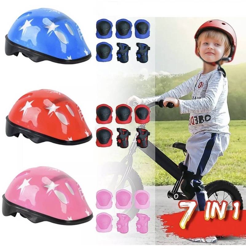7ชิ้น/เซ็ต ชุดกันกระแทกเด็ก อุปกรณ์ป้องกันเด็ก ชุดป้องกัน สเก็ตบอร์ด จักรยาน รองเท้าสเก็ต สนับเข่า สนับศอก หมวกกันน็อค