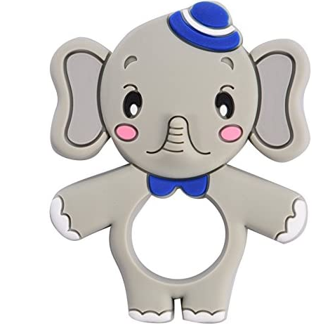 ยางกัดเด็กปลอดสารพิษ, FDA , ออกแบบรูปสัตว์สนุก    Non-toxic Baby Teether, FDA Approved, Fun Animal Shape Designs  สีวัสดุ ช้าง เทา Grey Elephant