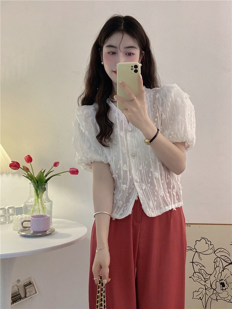 พร้อมส่งจากไทยNO.206 รุ่นใหม่ เสื้อเชิ้ตแขนสั้น คอวี ลา