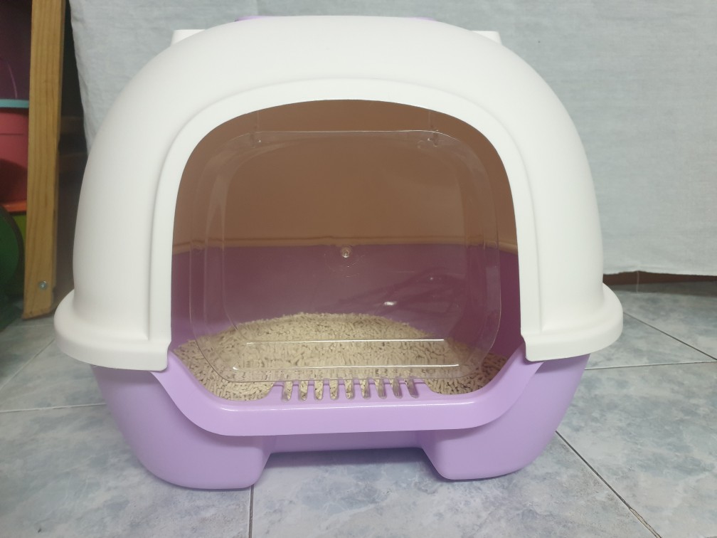 ห้องน้ำแมว กระบะทรายแมว รุ่นเปิดหลัง Cat litter house-sport สีม่วง #P006