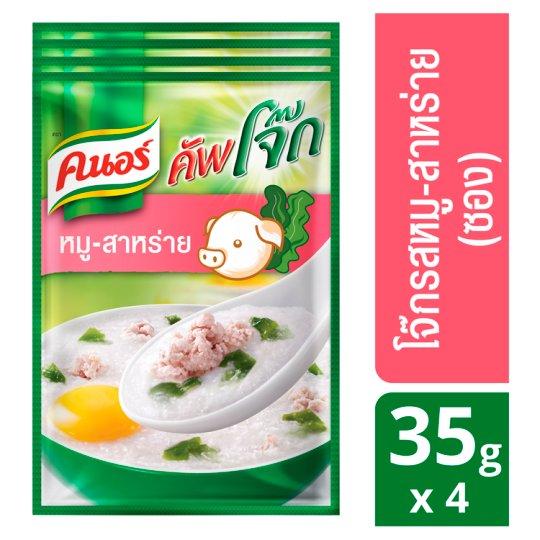 ✨Sale✨ คนอร์ คัพโจ๊ก รสหมูผสมสาหร่าย 35กรัม x 4 ซอง Knorr Cup Jok Pork and Seaweed 35g x 4 Sachets