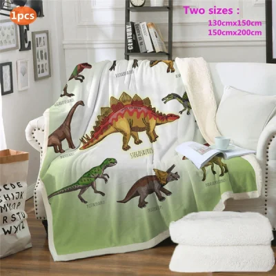1pcs 3D Dinosaur Sherpa Throw Blanket Jurassic Printed Blanket For Kids and Adults Stegosaurus Plush Blanket Cartoon Bedding