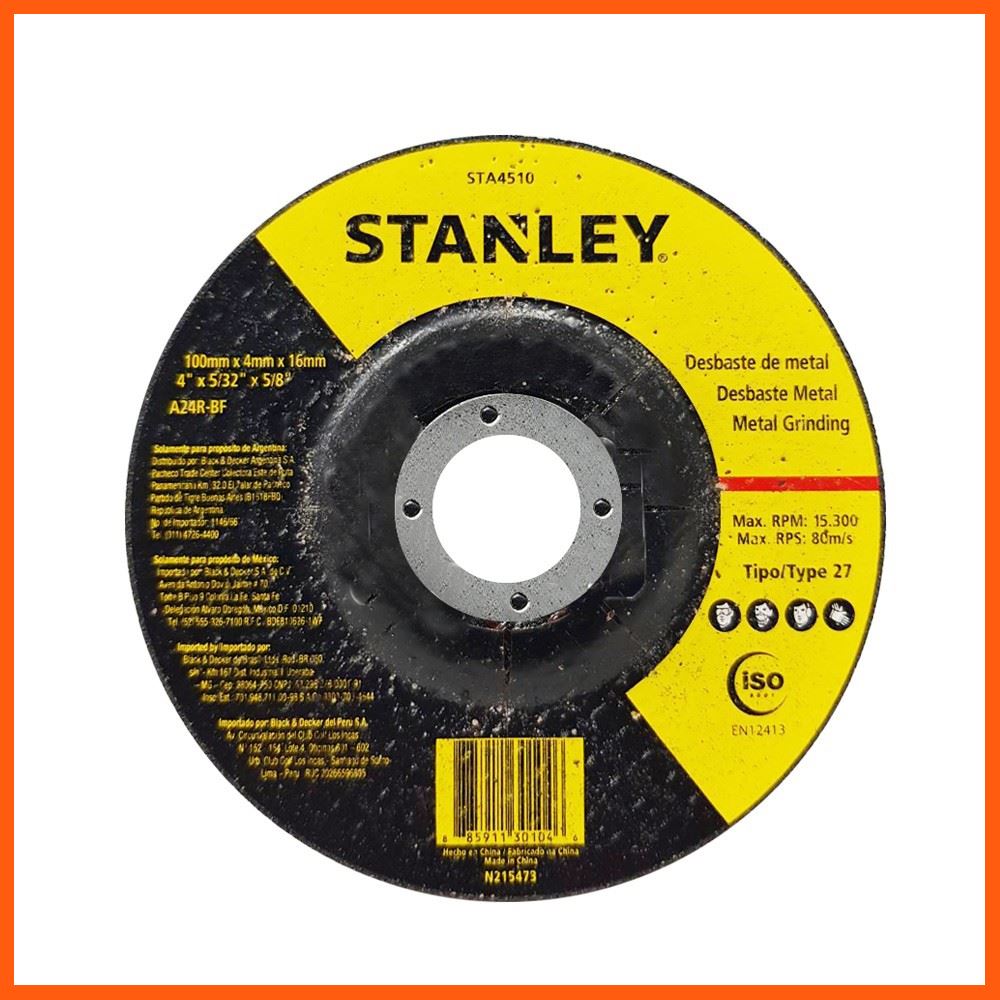 Best Quality แผ่นเจียร์ STANLEY STA4510 4 นิ้ว เครื่องเจียระไนและอุปกรณ์ GRINDING DISC STANLEY STA4510 4