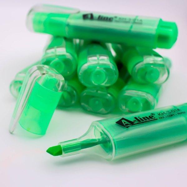 Electro48 ปากกาเน้นข้อความ สีสด เอ-ไลน์ ชุด 10 ด้าม (สีเขียว) สีสดสะท้อนแสง