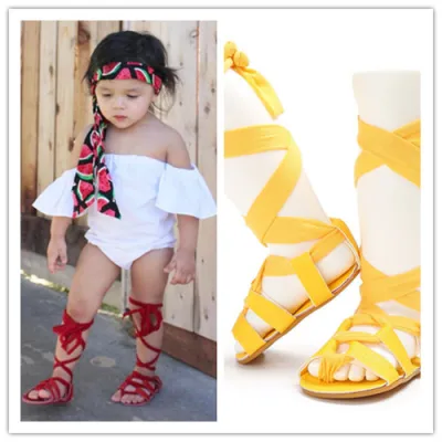 [kisseangel]kids gladiator sandals toddler baby sandals Soft Flat children shoes Summer boots High-top fashion Roman girls sandals