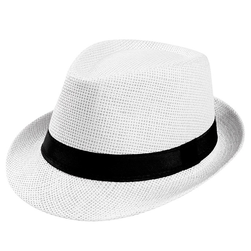 Women Men Straw Hat Summer Sun Hats Unisex Fashion Trilby Gangster Cap ...