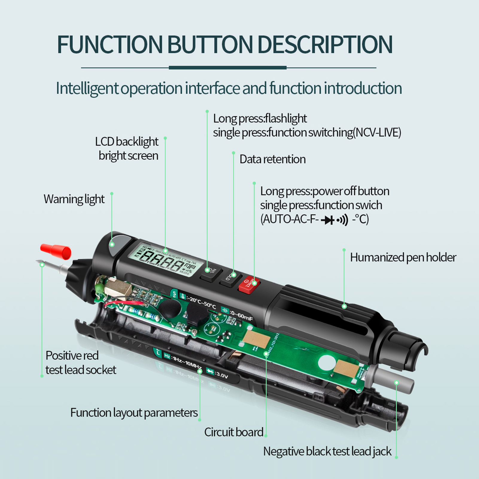 ANENG A3008 Pen Multimeter 6000 Counts Digital Multimeter Meter Tester with LCD Display Backlight Flashlight NCV Auto-off for Voltage Current Resistance Capacitance Diode Continuity Test