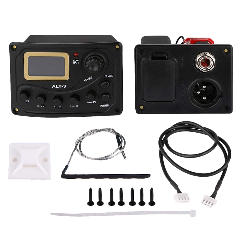 Acoustic Guitar Pickup Tuner 5-Band Eq Equalizer Acoustic Guitar Preamp Piezo Pre-Amp Amplifier System With Volume Knob Lcd Display Built-In Mic Malaysia