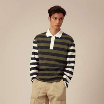 [2019/1] MOO Long sleeve striped cotton jersey polo shirt เสื้อโปโลผู้ชาย แขนยาว ลายทาง