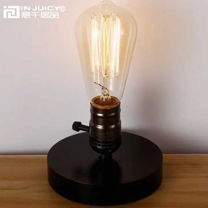 Vintage Industrial Wood Edison Bulb E27, Edison Light Bulb Desk Lamp