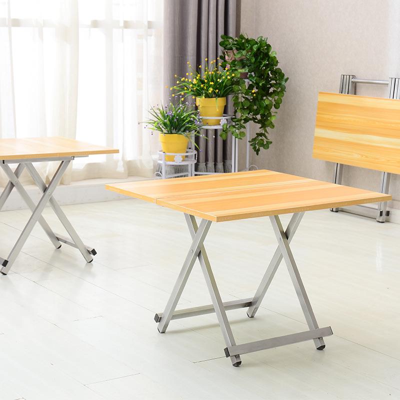 B-010 โต๊ะไม้พับได้ หน้าโต๊ะไม้ (ไม่ต้องประกอบ) โครงเหล็กชุบโครเมียม โต๊ะพับได้ โต๊ะอาหาร โต๊ะ โต๊ะกินข้าวพับได้ โต๊ะวางของ 60x60x55cm