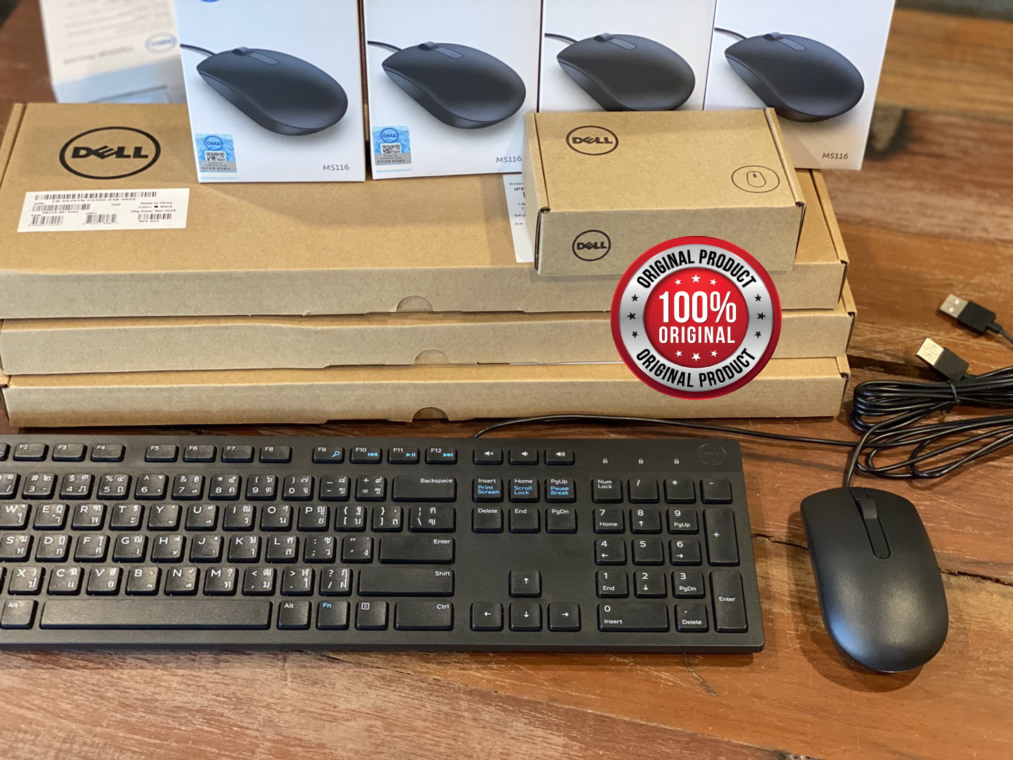 แพคคู่สุดคุ้ม= Dell KB216 Multimedia Keyboard ไทย-English + Mouse Dell Optical Mouse- MS116 ( BLACK) ของแท้ 100%