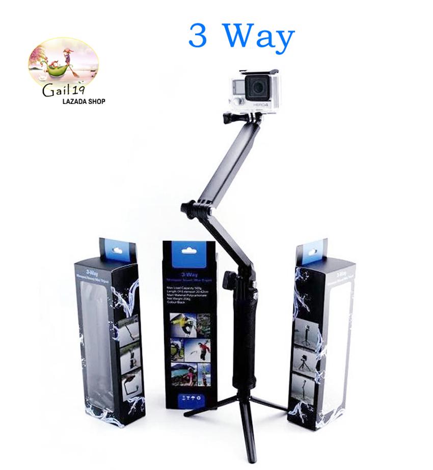 3 Way ไม้เซลฟี่พับได้ ขาตั้ง3ขาในตัว สำหรับโทรศัพท์ และ กล้อง 3 Way Selfie Monopod GoPro Hero 8/7/6/5/4/3+/3 SJCam Xiaomi Yi
